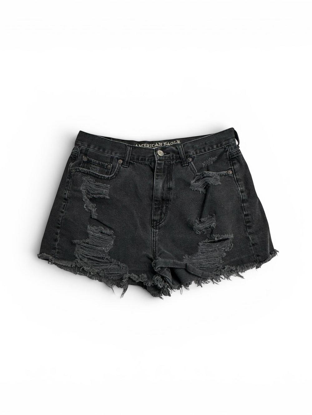 American Eagle Denim High Rise Mom Shorts Womens Size 6 Black Jean Shorts